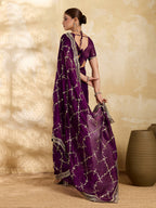 Dwija Fashion Wine Party Wear Embroidered Jimmy Choo Saree With Unstitched Blouse | Grocsy