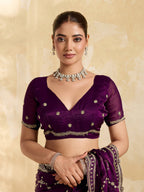 Dwija Fashion Wine Party Wear Embroidered Jimmy Choo Saree With Unstitched Blouse | Grocsy