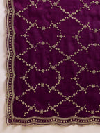 Dwija Fashion Wine Party Wear Embroidered Jimmy Choo Saree With Unstitched Blouse | Grocsy