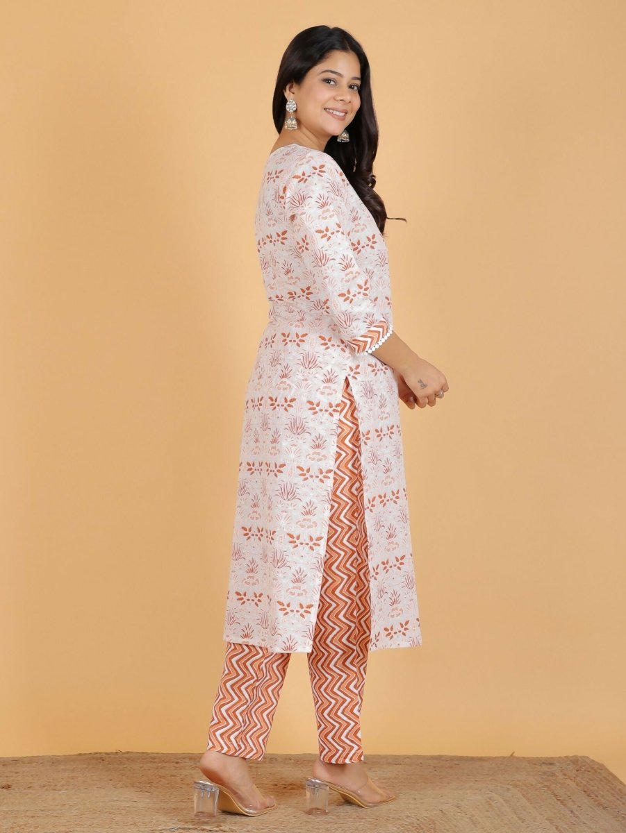 Aramya White Soft Cotton Floral Print Straight Kurta Set for Women | Grocsy