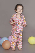 Breathables Kids Cotton Night Suit – Red & White Jungle Stripe Shirt & Pyjama Co-Ord Set For Boys & Girls | Grocsy