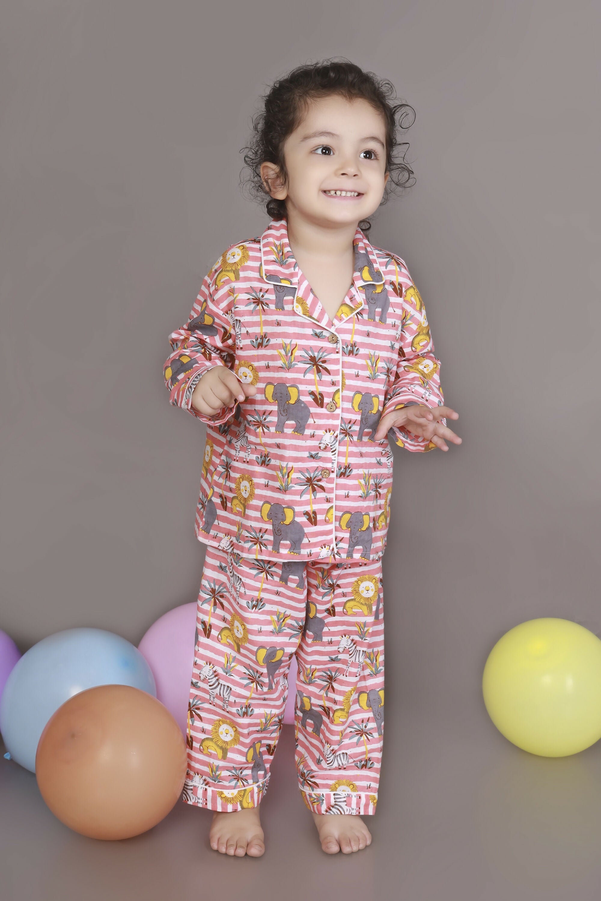 Breathables Kids Cotton Night Suit – Red & White Jungle Stripe Shirt & Pyjama Co-Ord Set For Boys & Girls | Grocsy