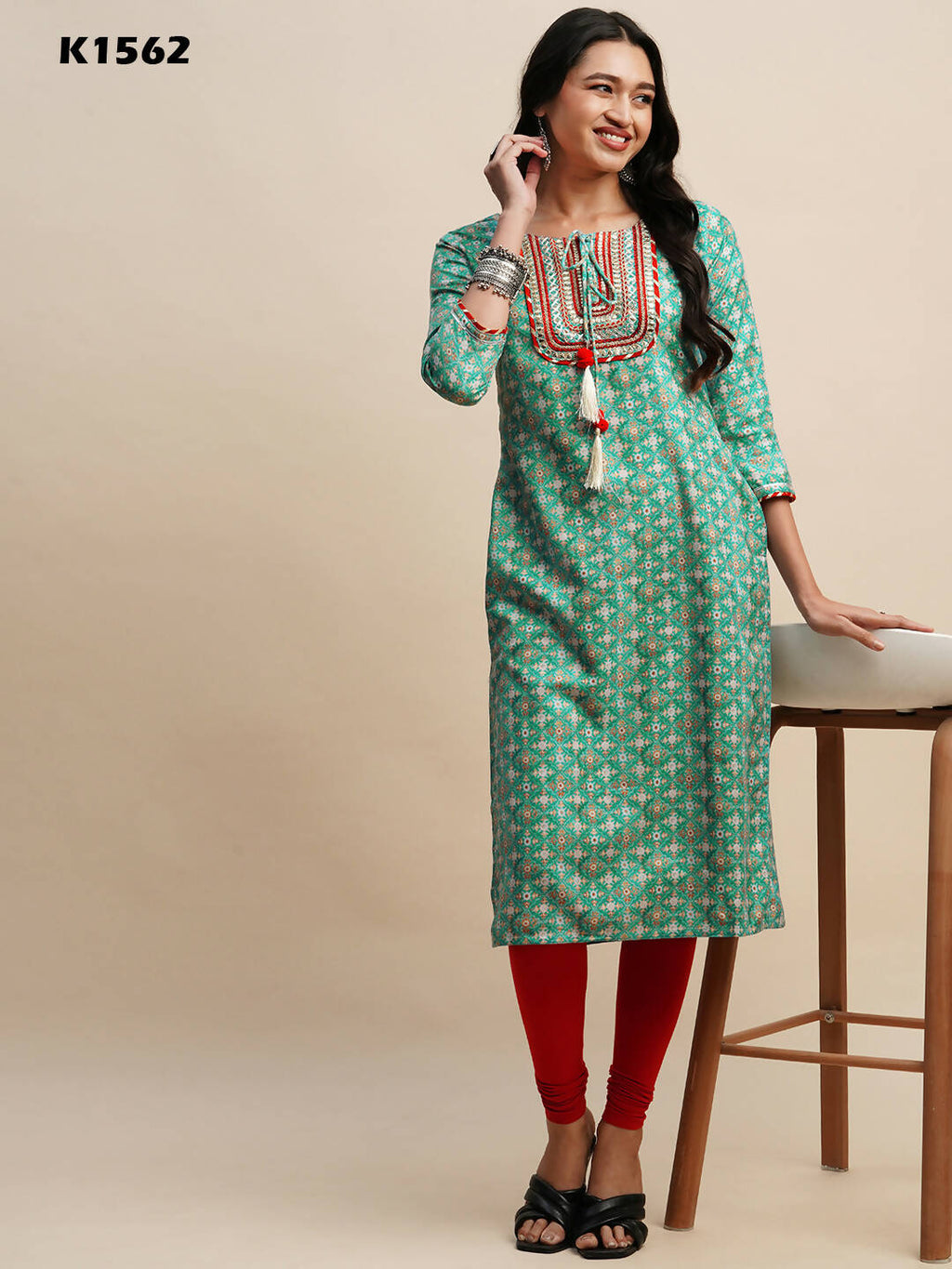 Sea Green Poly Chinon Digital Printed Straight Kurta - Samira | Grocsy