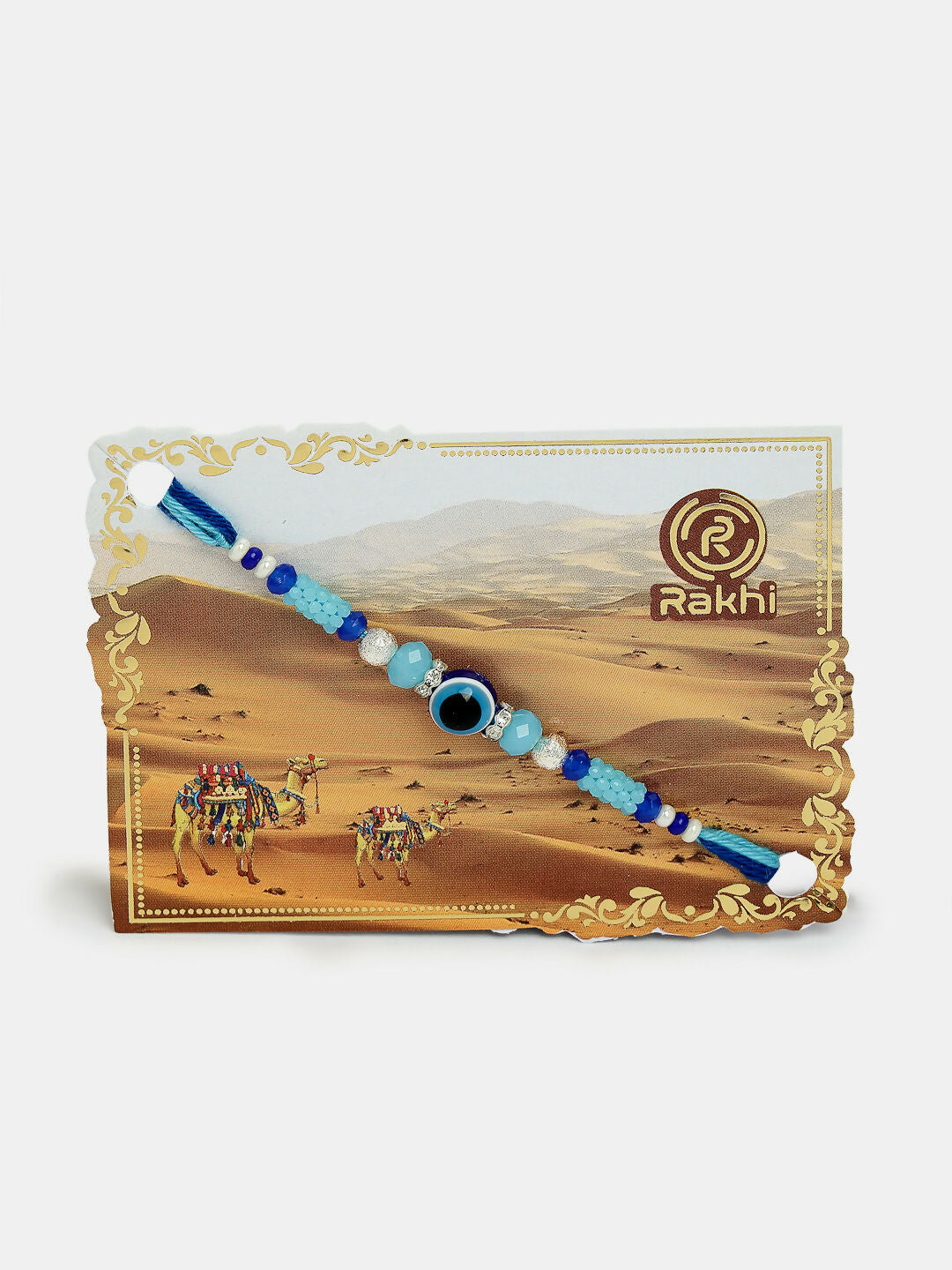 NVR Women & Men Set of 4 Blue Evil Eye Charm Rakhi With Roli Chawal & Chocolate | Grocsy