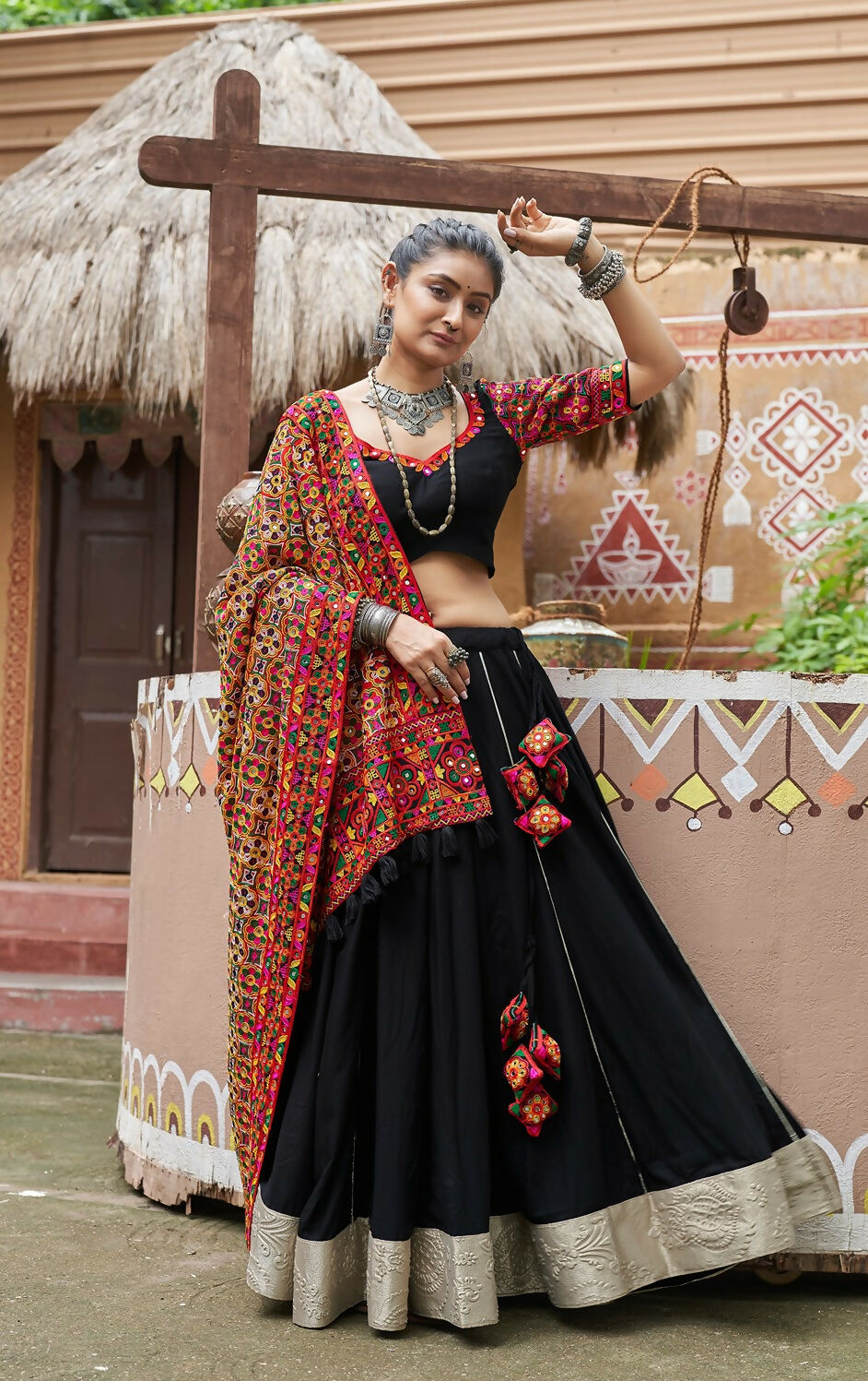 AI Fashion Black Viscose Rayon Designer Navratri Lehenga Choli Collection | Grocsy