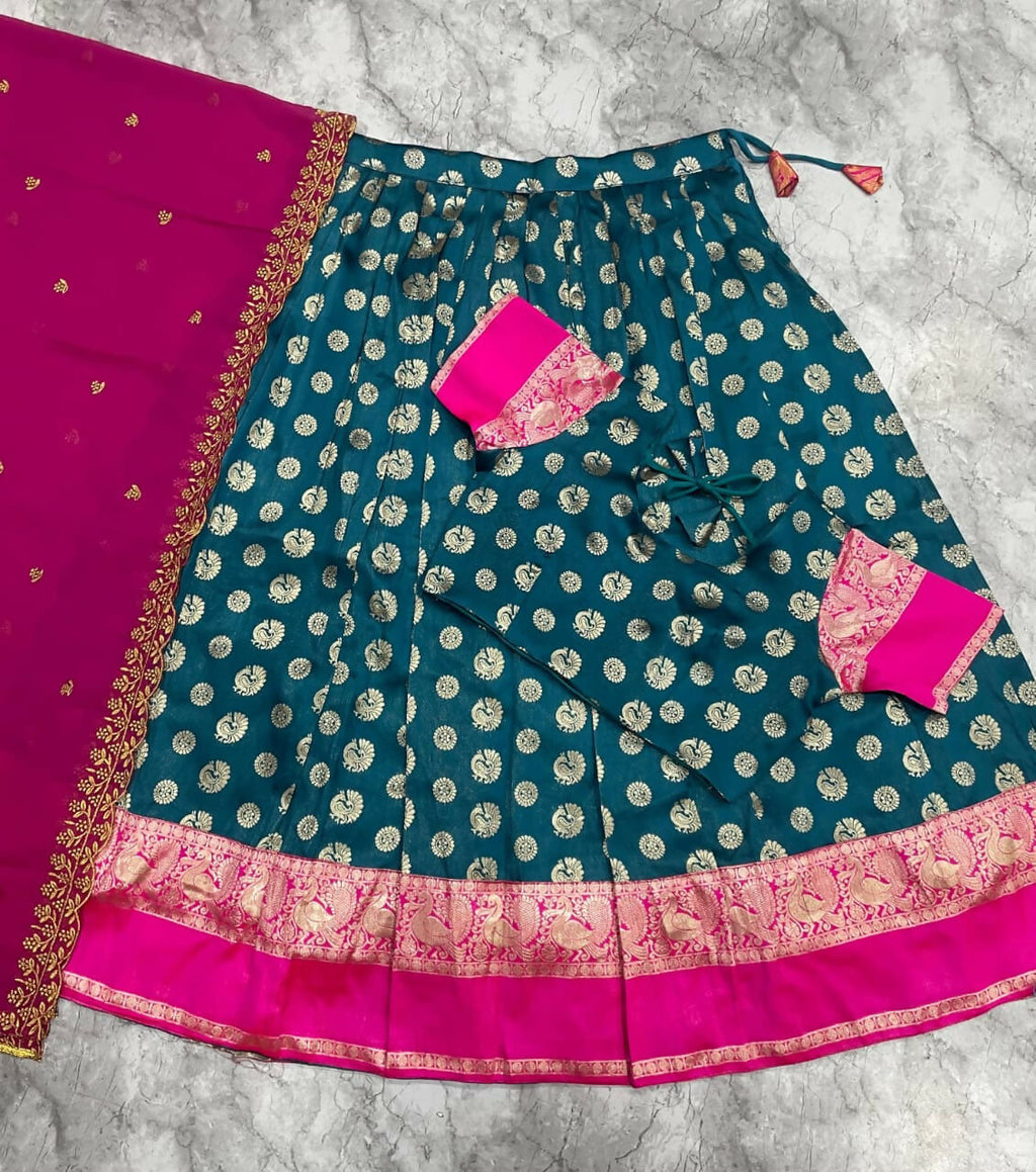 Teeya Creation Peacock Blue Banarasi Silk Ethnic Lehenga Choli for Festivals and Weddings | Grocsy