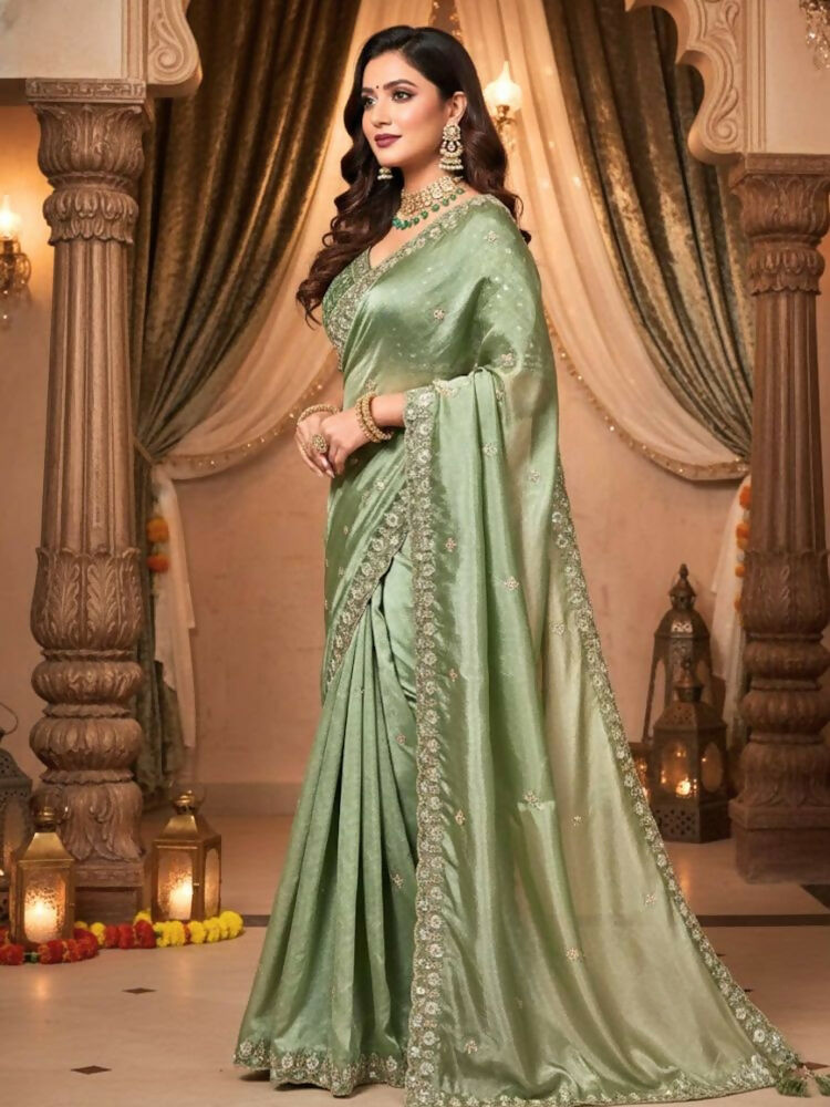 Joban Fashion Mehndi Fandy Satin Silk Party Wear Sarees | Grocsy