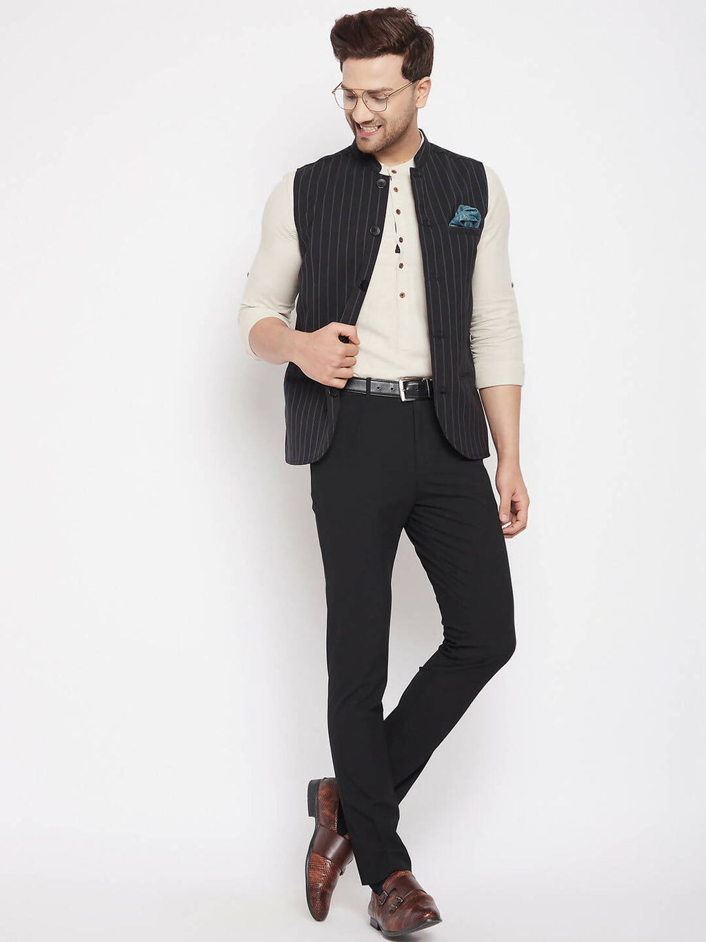 Even Apparels Black Merino Men Woven Nehru Jacket | Grocsy