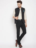 Even Apparels Black Merino Men Woven Nehru Jacket | Grocsy