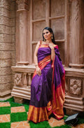 DEIANA'S Beautiful Designer Golden zari Soft Lichi Silk Saree - Purple | Grocsy