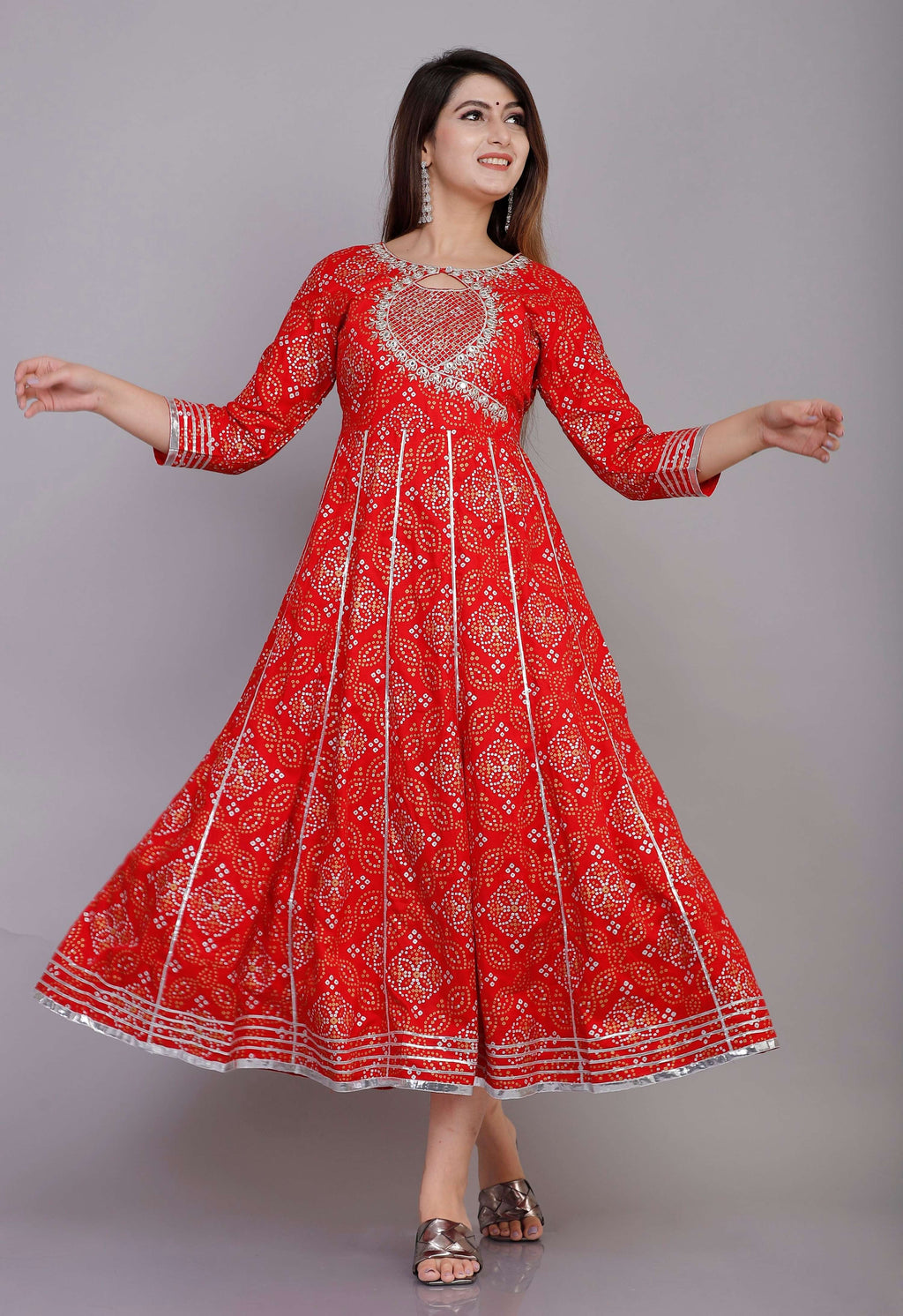 VOJ Women's Red Rayon Embroidered & Printed Anarkali Kurta | Grocsy