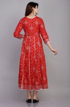 VOJ Women's Red Rayon Embroidered & Printed Anarkali Kurta | Grocsy