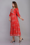VOJ Women's Red Rayon Embroidered & Printed Anarkali Kurta | Grocsy