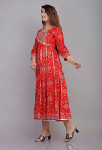 VOJ Women's Red Rayon Embroidered & Printed Anarkali Kurta | Grocsy