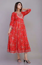 VOJ Women's Red Rayon Embroidered & Printed Anarkali Kurta | Grocsy