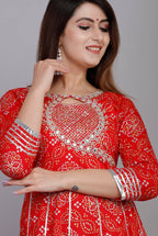 VOJ Women's Red Rayon Embroidered & Printed Anarkali Kurta | Grocsy