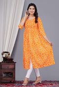 VOJ Women's Orange Rayon Floral Printed Frontsilt Anarkali Kurta | Grocsy