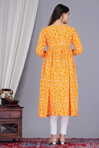 VOJ Women's Orange Rayon Floral Printed Frontsilt Anarkali Kurta | Grocsy
