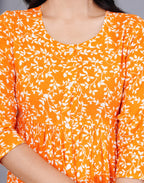 VOJ Women's Orange Rayon Floral Printed Frontsilt Anarkali Kurta | Grocsy