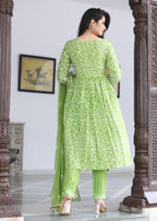 VOJ Women's Mint Rayon Embroidered Kurta Pant & Dupatta Set (Naira Cut) | Grocsy
