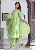 VOJ Women's Mint Rayon Embroidered Kurta Pant & Dupatta Set (Naira Cut) | Grocsy