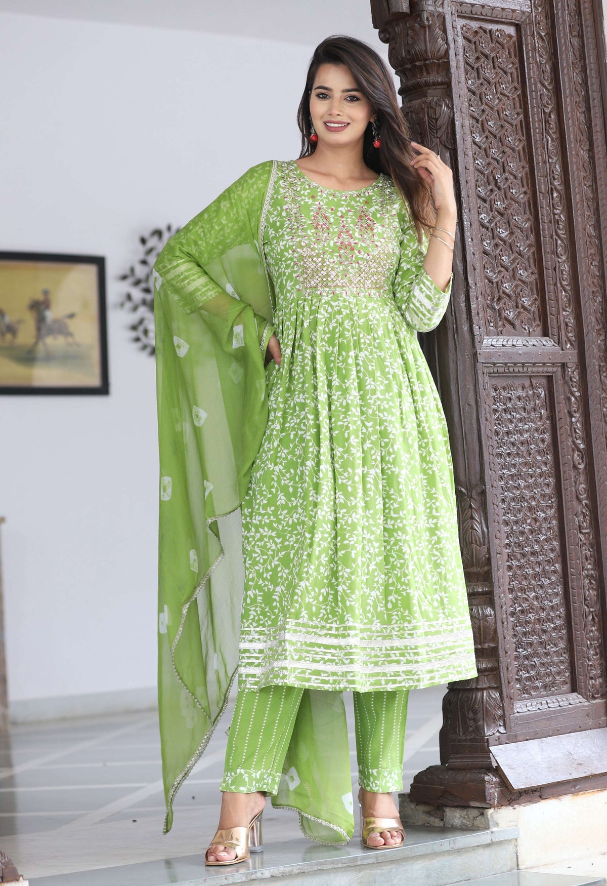 VOJ Women's Mint Rayon Embroidered Kurta Pant & Dupatta Set (Naira Cut) | Grocsy