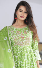 VOJ Women's Mint Rayon Embroidered Kurta Pant & Dupatta Set (Naira Cut) | Grocsy