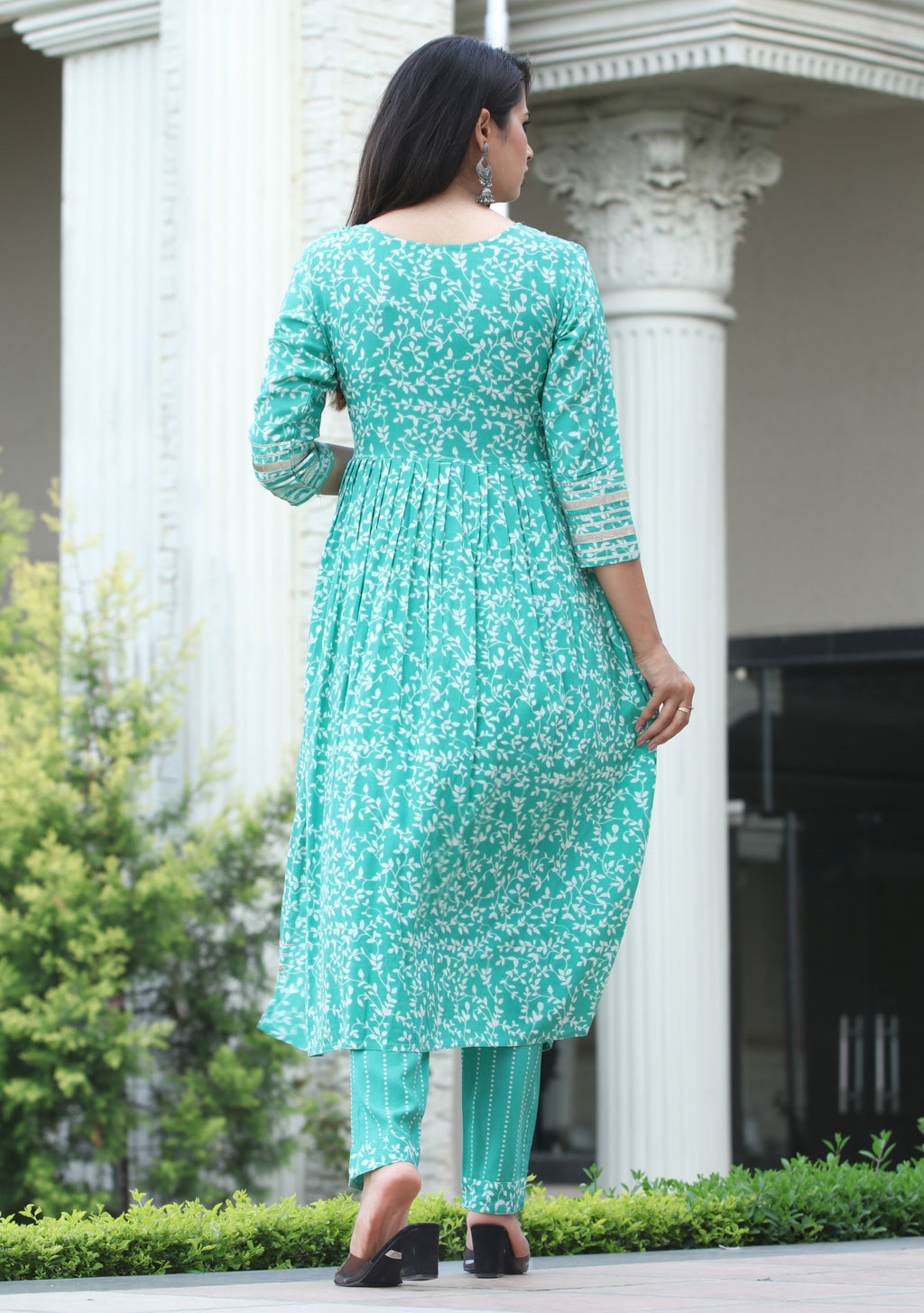VOJ Women's Sege Green Rayon Embroidered Kurta Pant & Dupatta Set (Naira Cut) | Grocsy