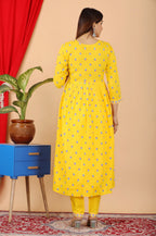 VOJ Women's Yellow Rayon Embroidered Kurta Pant & Dupatta Set (Naira Cut) | Grocsy