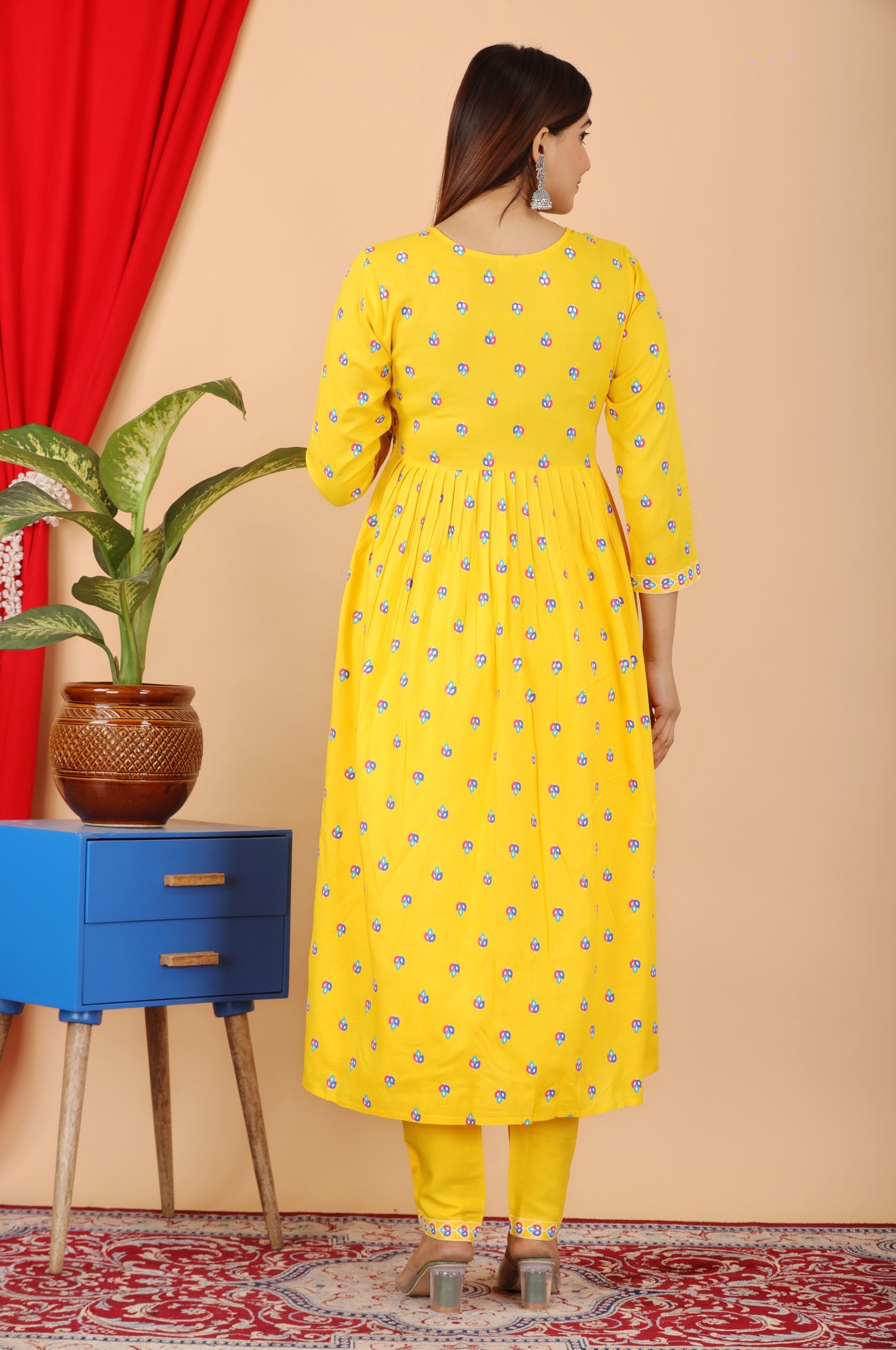 VOJ Women's Yellow Rayon Embroidered Kurta Pant & Dupatta Set (Naira Cut) | Grocsy