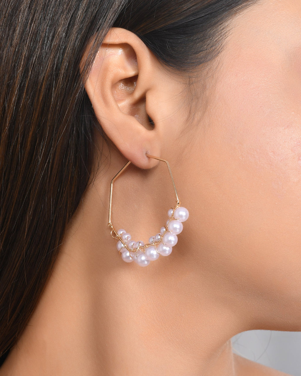 VOJ Women Gold-Polished Peral Hoop Earrings