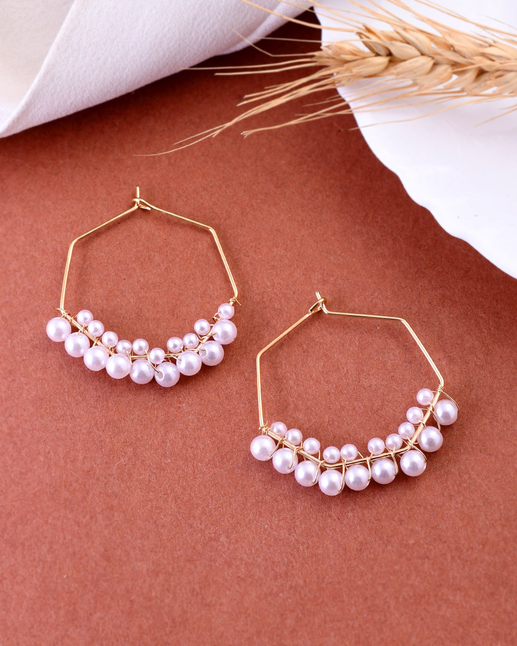 VOJ Women Gold-Polished Peral Hoop Earrings