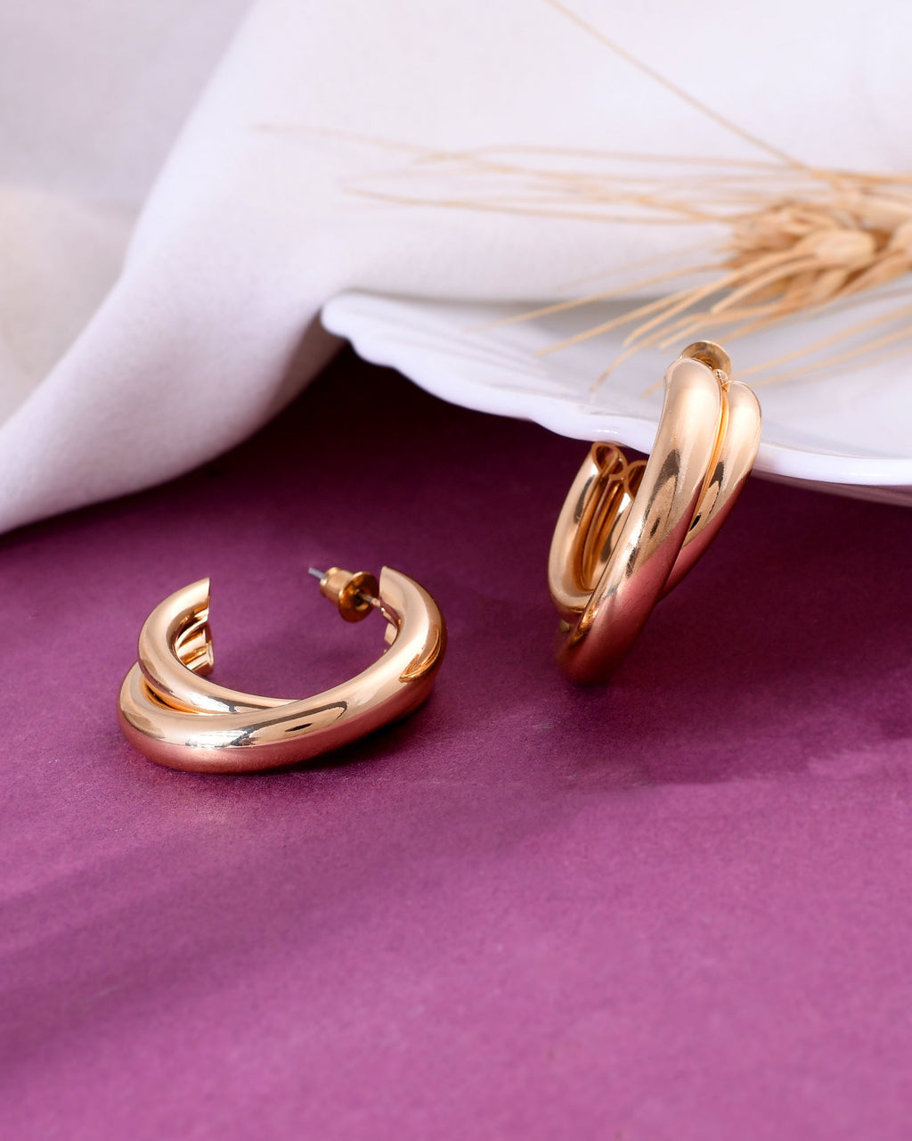 VOJ Women Gold-Polished Double Hoop Earrings | Grocsy