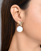 VOJ Women Gold-Polished Butterfly Pearl Studs Earrings