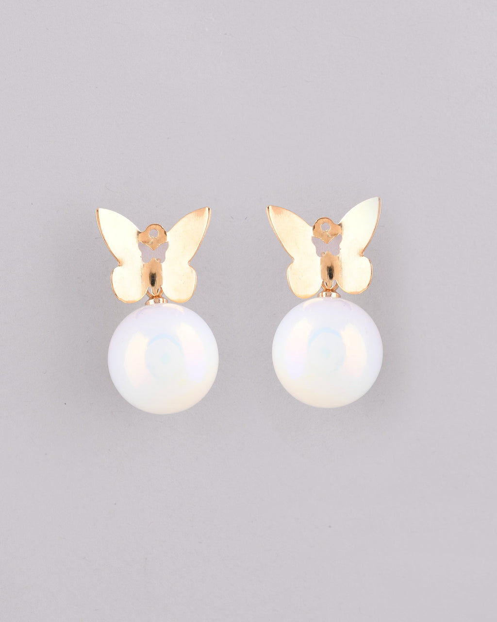 VOJ Women Gold-Polished Butterfly Pearl Studs Earrings