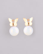 VOJ Women Gold-Polished Butterfly Pearl Studs Earrings