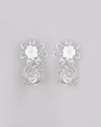 VOJ Women Silver Plated Flower Peral Studs Earrings