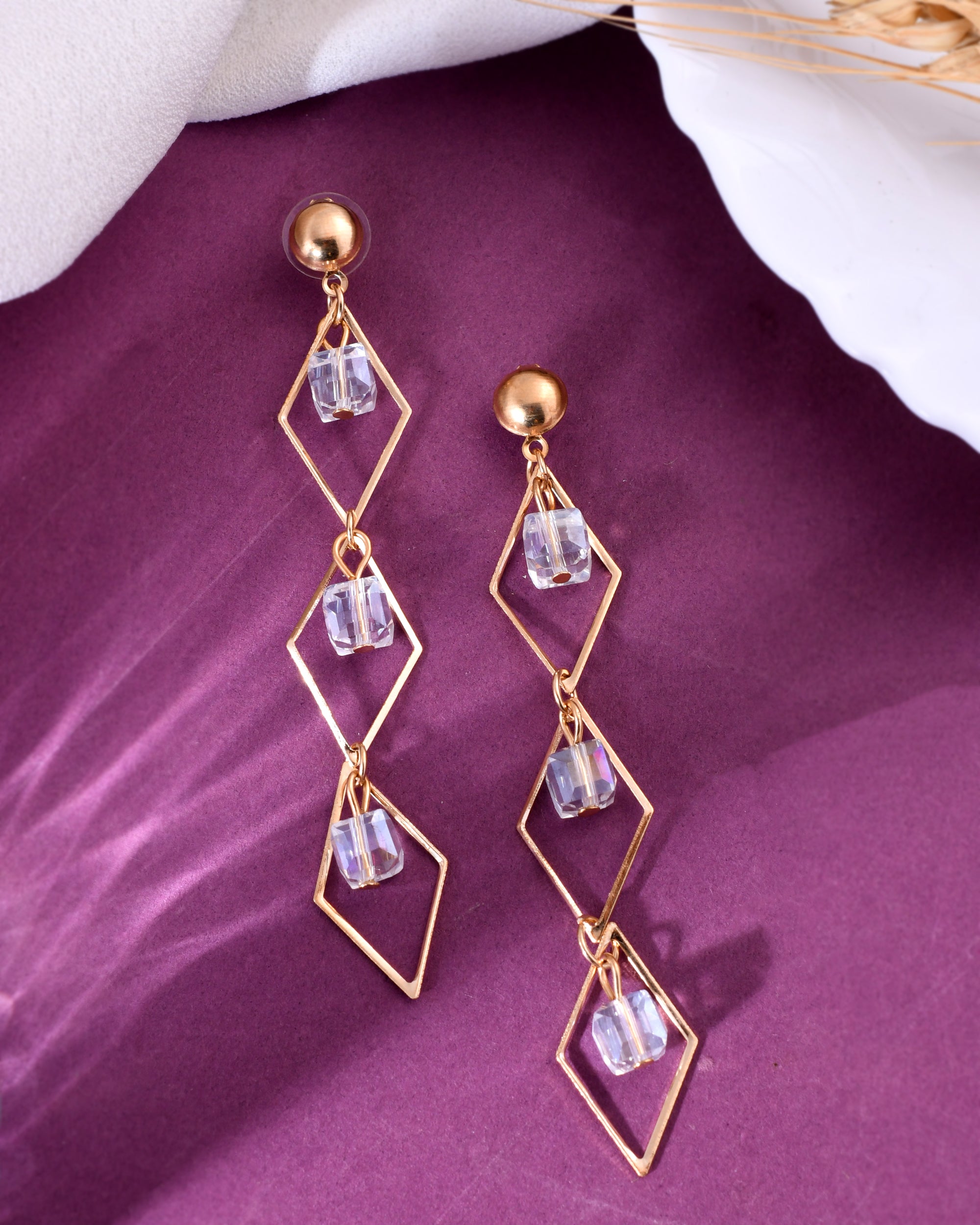 VOJ Women Gold-Polished Flower Beads Drop Studs Earrings | Grocsy