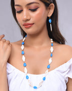 VOJ Women Sky Blue And White Beads Necklace And Earrings Set | Grocsy