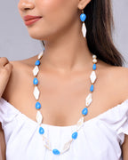 VOJ Women Sky Blue And White Beads Necklace And Earrings Set | Grocsy