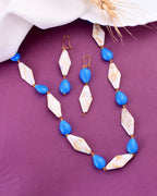 VOJ Women Sky Blue And White Beads Necklace And Earrings Set | Grocsy