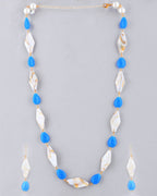 VOJ Women Sky Blue And White Beads Necklace And Earrings Set | Grocsy