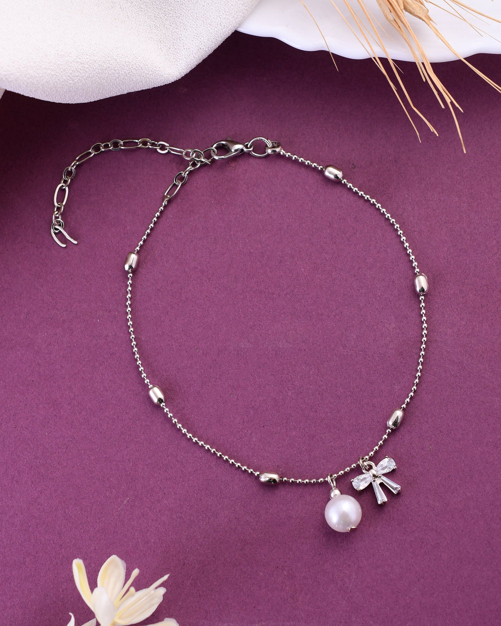 VOJ Women Dimond Silver Plated Anklets | Grocsy