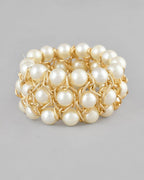 VOJ Women White and Gold Toned Pearls Gold-Polished Multi Strand Bracelet
