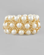 VOJ Women White and Gold Toned Pearls Gold-Polished Multi Strand Bracelet
