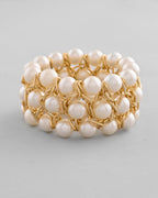 VOJ Women White and Gold Toned Perals Gold-Polished Multi Strand Bracelet