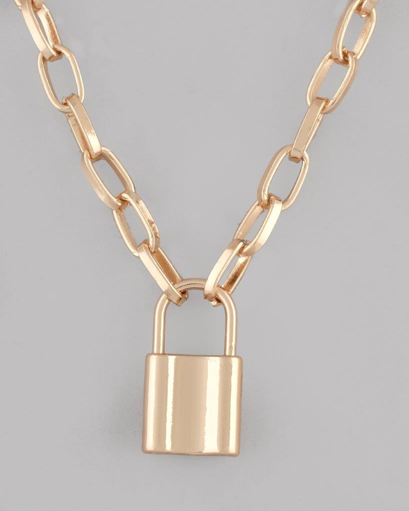 VOJ Mens Gold-Polished Lock Chain | Grocsy