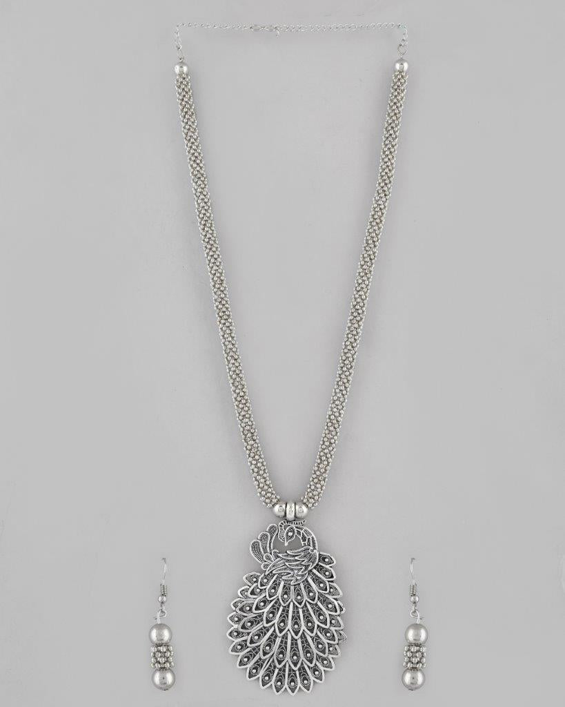 VOJ Women Oxidised Silver-Plated Peacock Jewellery Set | Grocsy