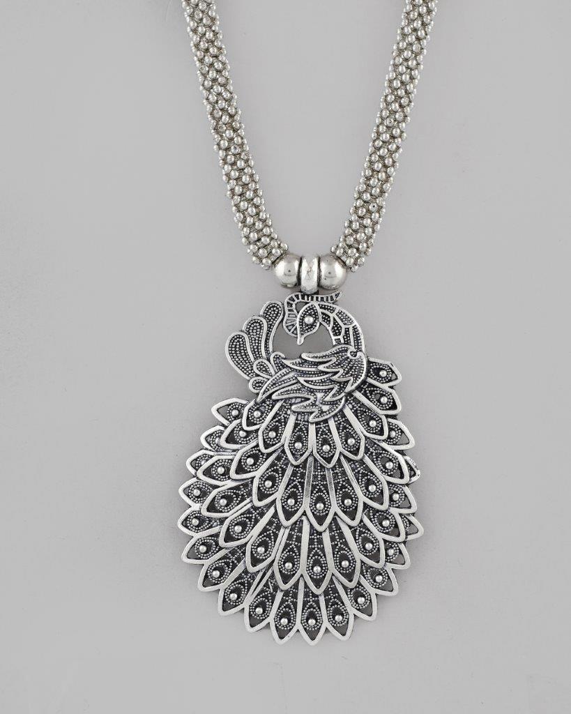VOJ Women Oxidised Silver-Plated Peacock Jewellery Set | Grocsy