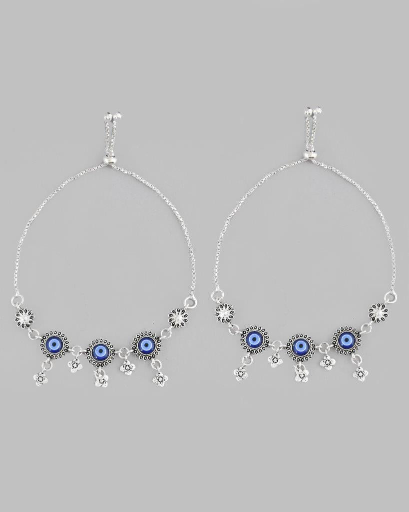 VOJ Pack of 2 Silver Plated Evel Eye Anklets | Grocsy